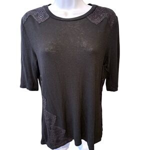 Tory Burch‎ Womens Black Wool Blend Lace Embroidered Top Sz M Chic Luxe Feminine